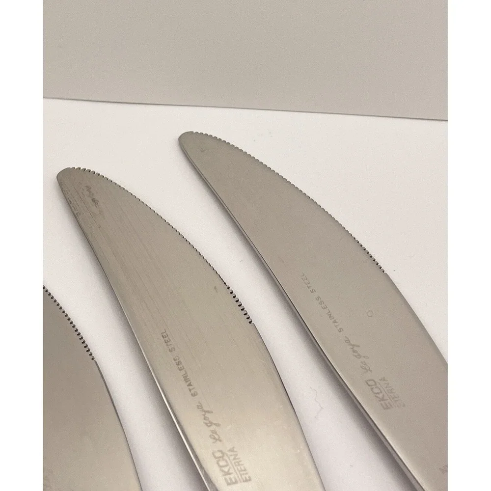 Set Of 8 Ekco Eterna LA JOYA Stainless Steel Japan Flatware Knives Wooden Handle